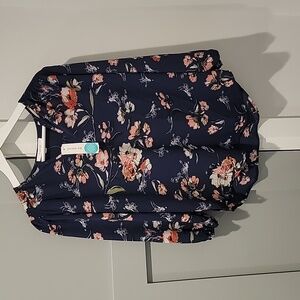 NWT Fun2Fun Size S Navy Kenmore Split Neck Blouse